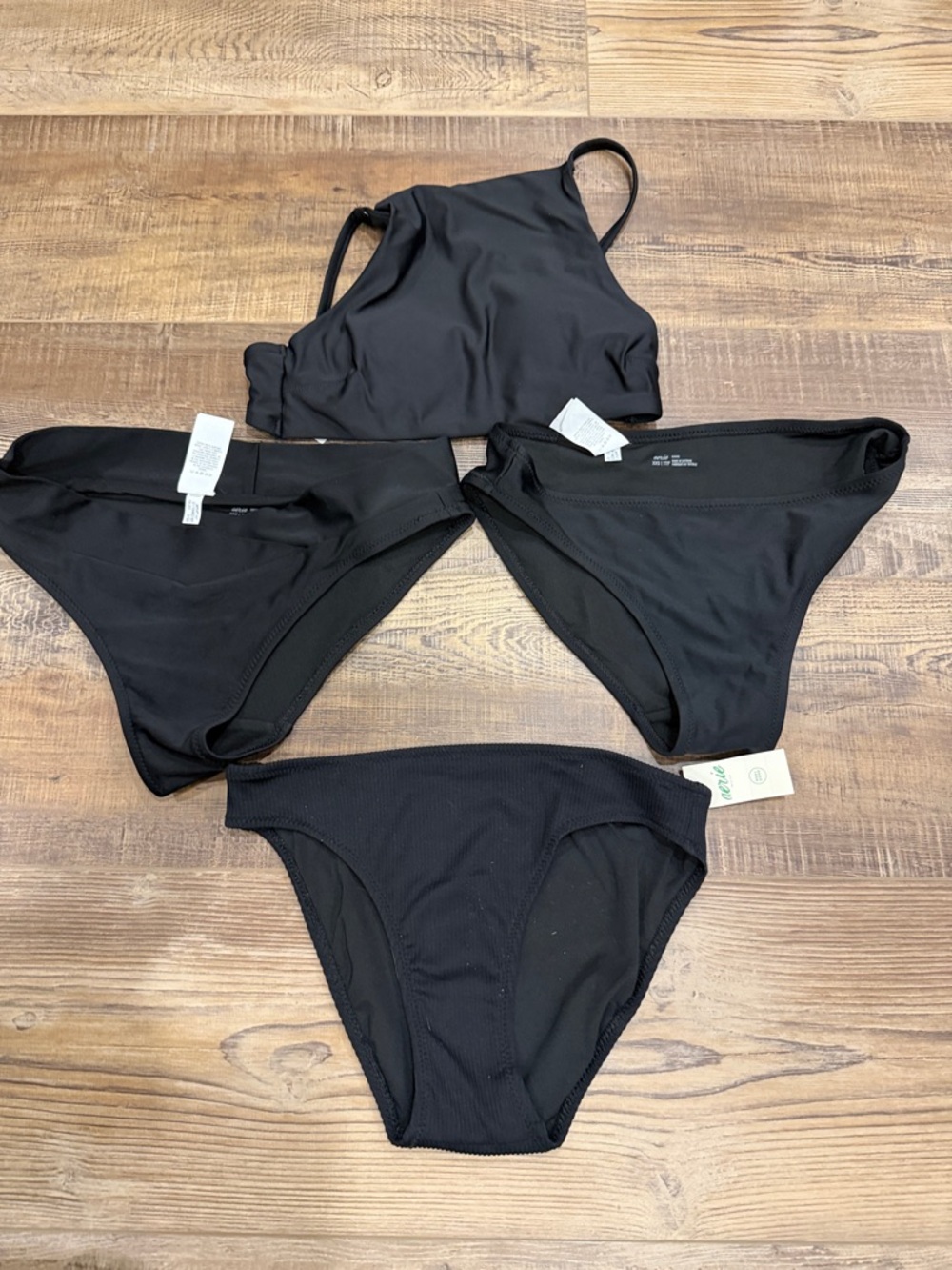 aerie Black High-Neck Bikini Top with Three Black Bikini Bottoms size xxsmall
